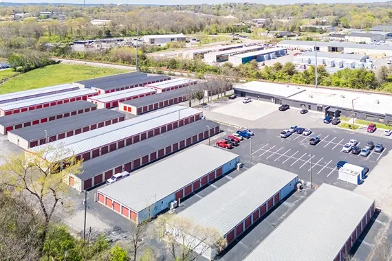 Drone view of large storage facility in Hendersonville at Devon Self Storage - Main Street