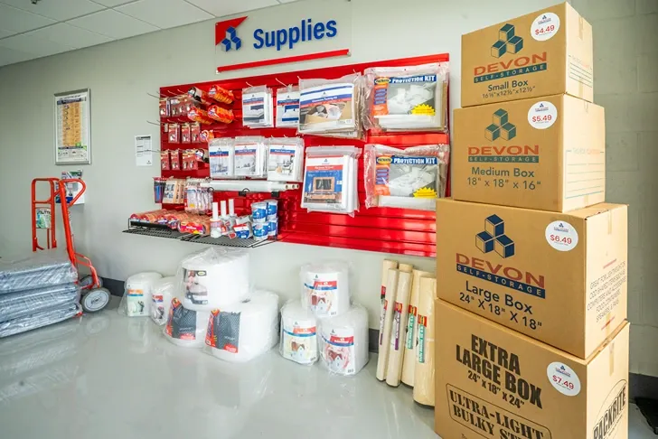Packing and moving supplies inside storage facility