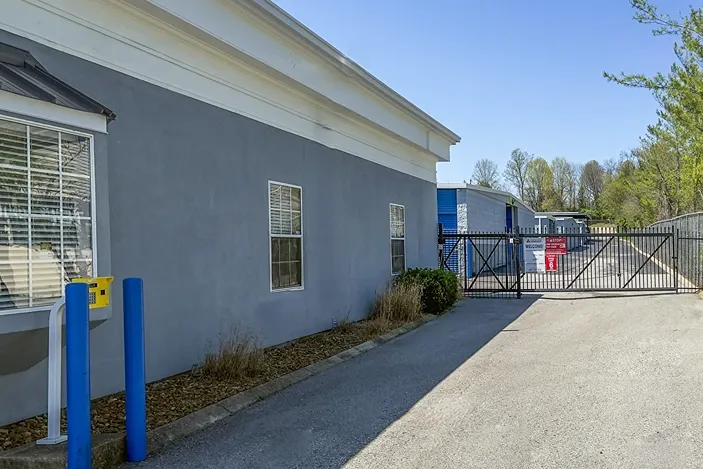 Devon Self Storage office exterior with gated entry and secure access to drive-up units