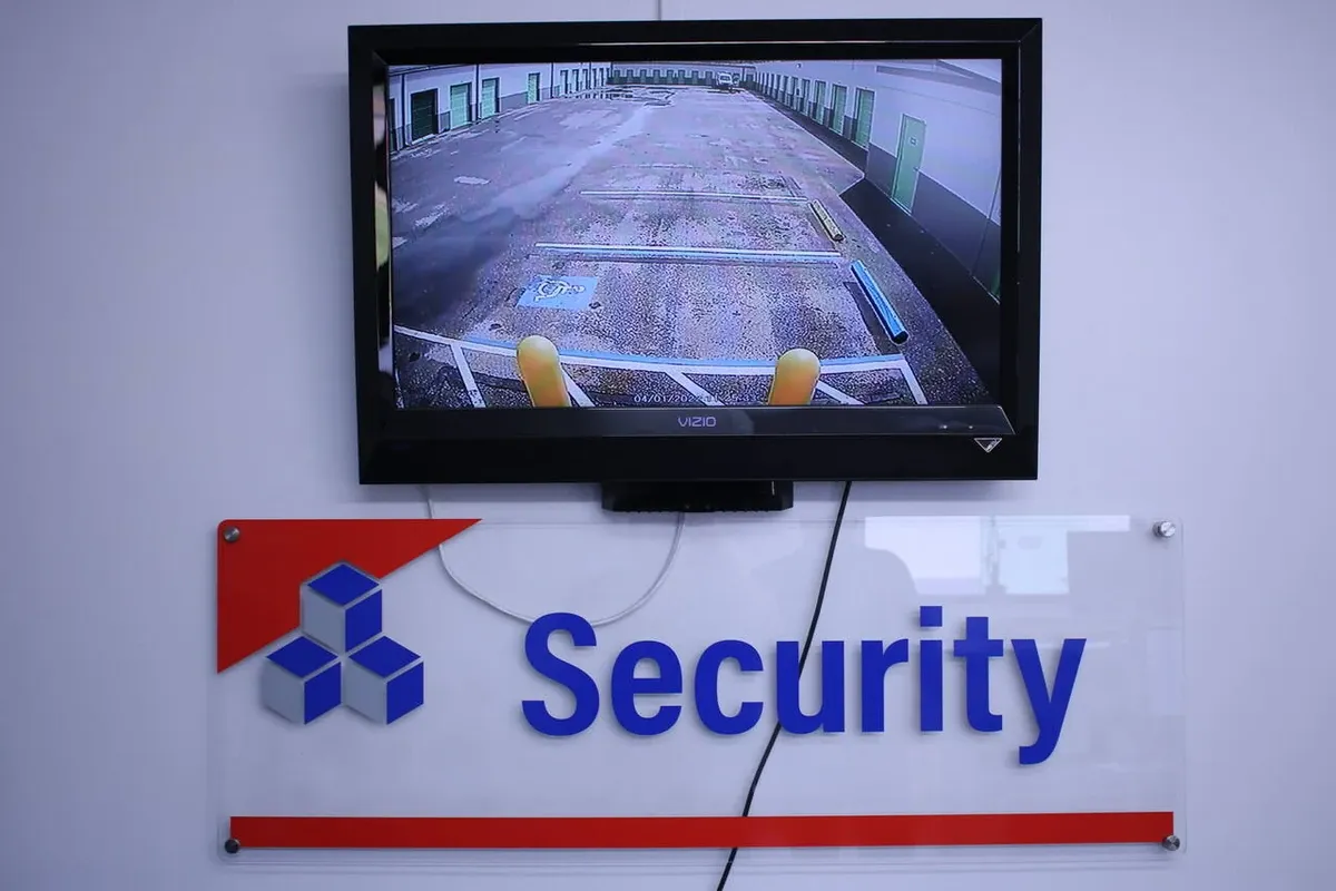 Security camera displaying an image of the parking lot at Devon Self Storage.