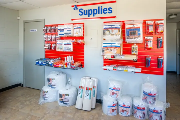 Moving supplies and packing materials available inside storage office