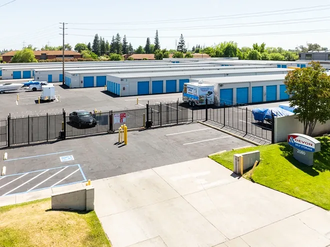secure, gated, sky view of Arden Arcade Storage Units in Sacramento, CA
