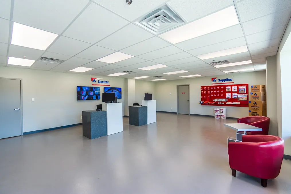 Security tvs in office area at storage facility at Devon Self Storage - Lubbock in Lubbock, TX