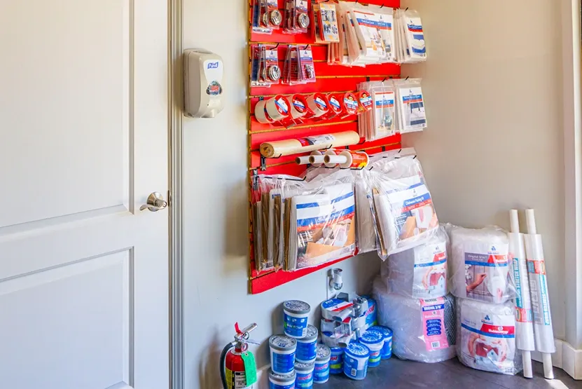 Moving supplies and packing materials available inside storage office