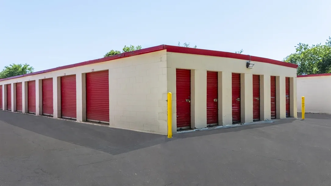 Red self storage building at 6390 Winchester Road, Memphis, TN 38115.
