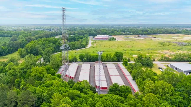 Aerial view of self storage.