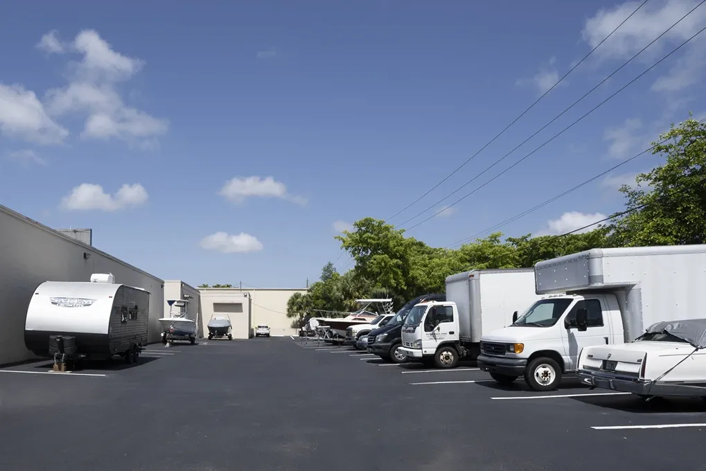 Moving trucks lined up for rent