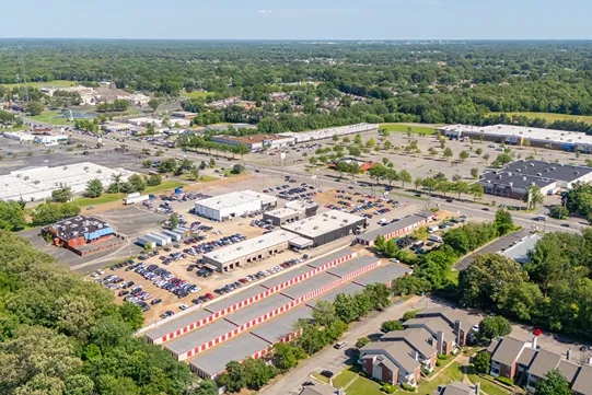Birds eye view self storage building at 6390 Winchester Road, Memphis, TN 38115.