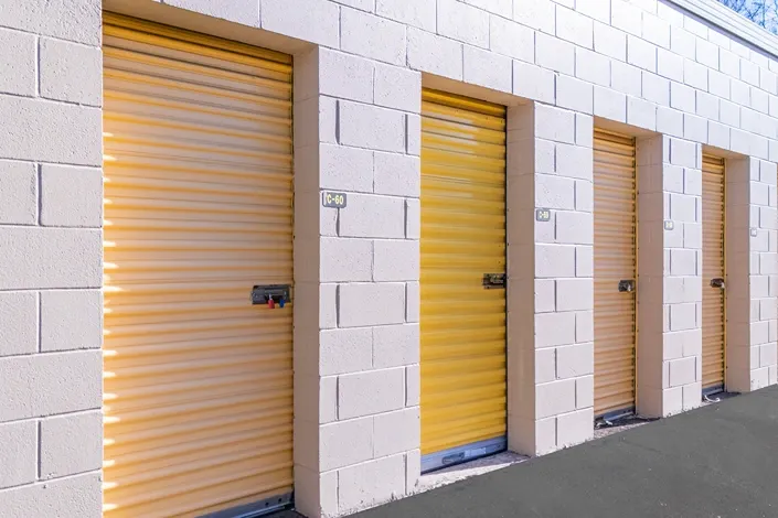 Yellow doors to Devon Self Storage - West Street