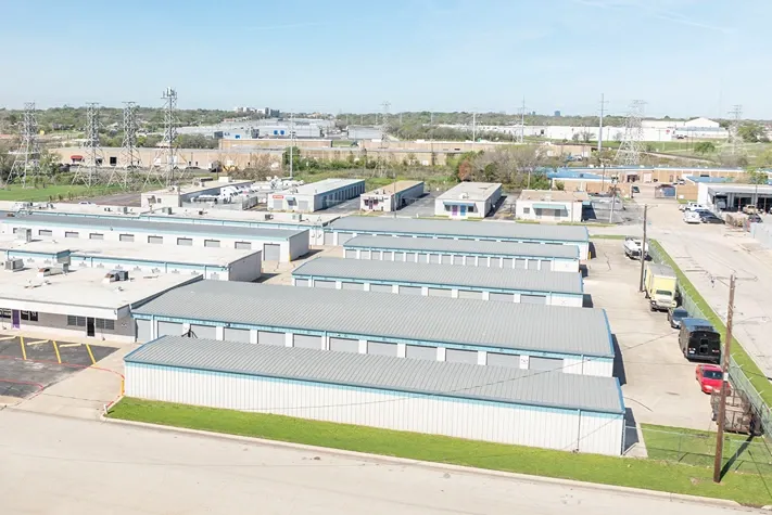 Drone view of storage units Self Storage Units in Fort Worth, TX, at 6465 E. Rosedale Street