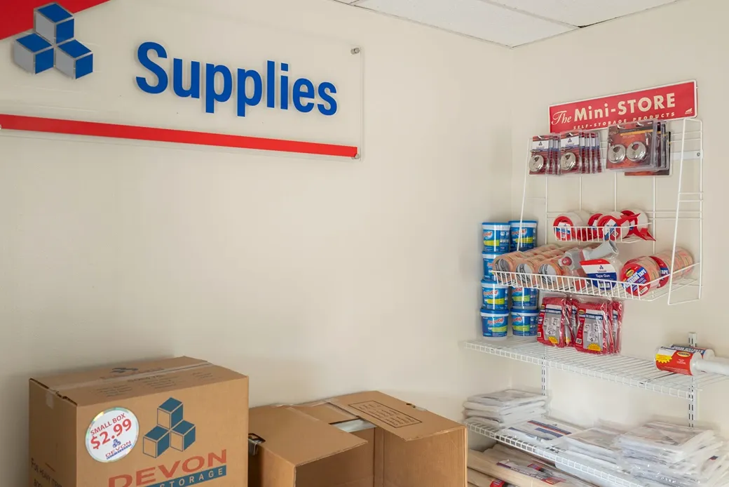 Wall of storage supplies for sale at Storage in Newport News, VA