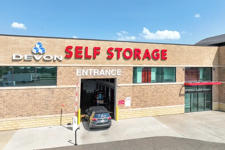 Exterior view of drive through access Devon Self Storage Eau Claire