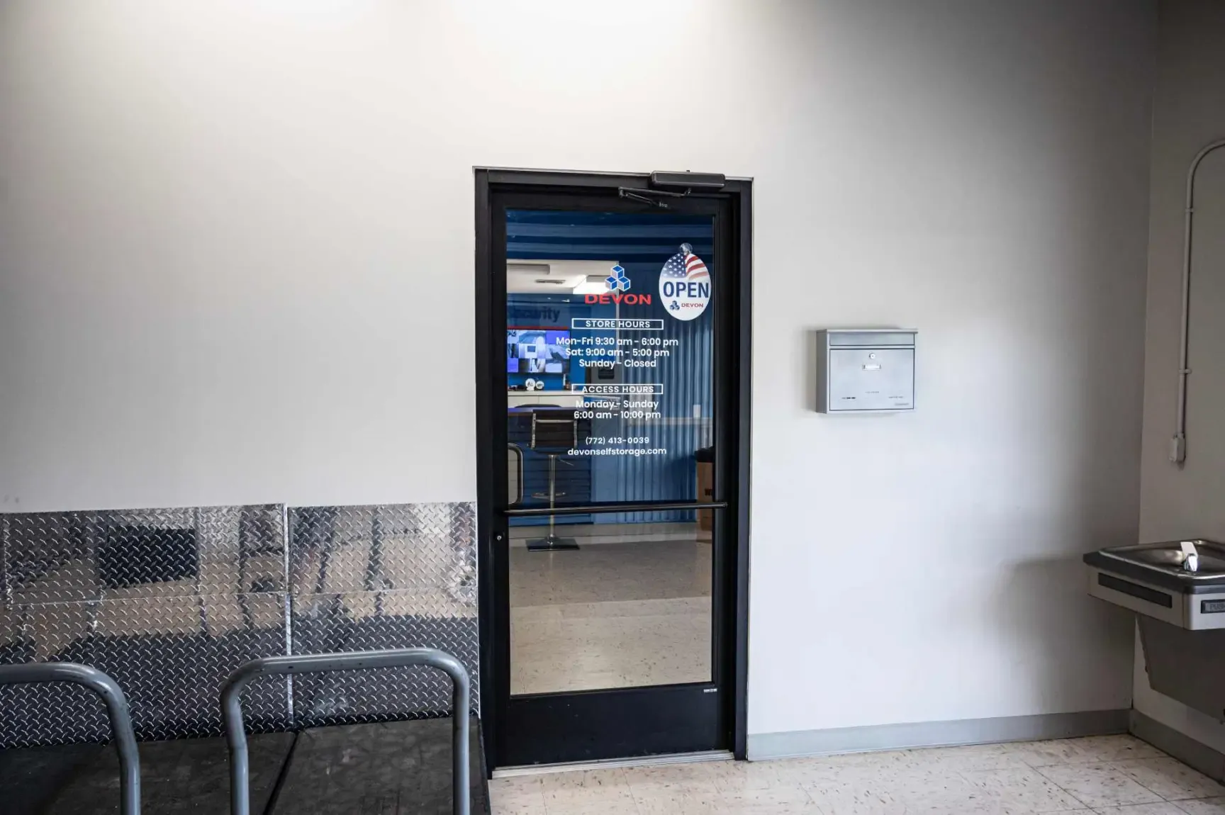 Office door at Devon Self Storage in Port St. Lucie.