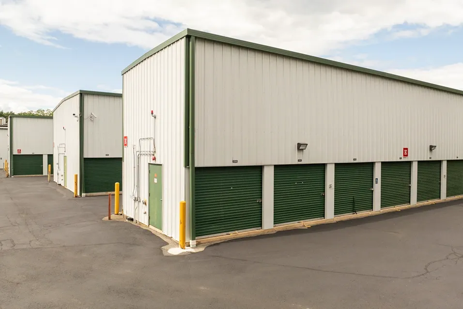 Exterior view of drive up storage units Lowell, MA