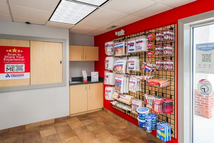 Storage supplies inside Devon Self Storage office, Coliseum Blvd