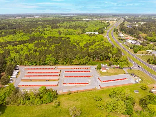 Exterior Drone image of Devon Self Storage facility in Ocean City, MD, on Ocean Gateway