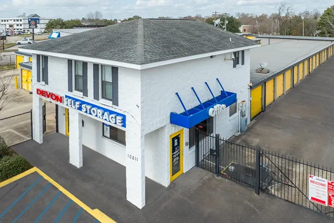 Exterior image of Devon Self Storage access gate on Coursey Blvd