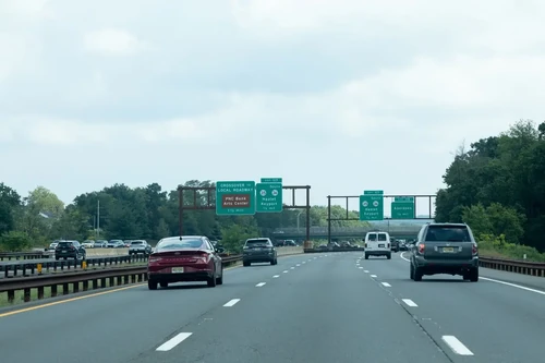 A group of cars on the Garden State Parkway near Hazlet, NJ.