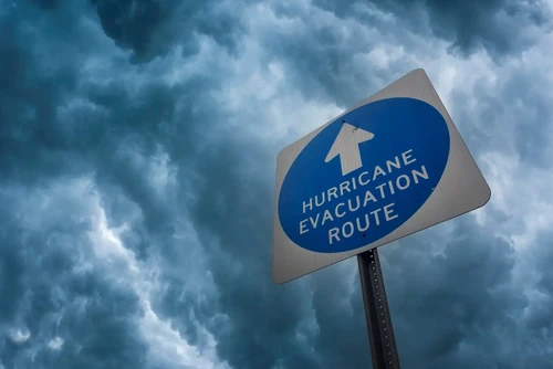 A sign labeled "Hurricane Evacuation Route".