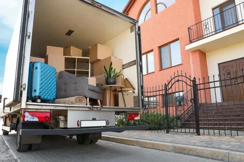 Moving truck with boxes and furniture