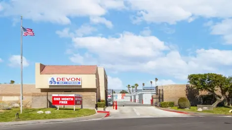 Front entrance to Devon Self Storage North Palm Spring California