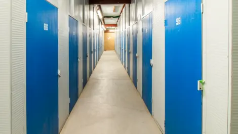 Inside the hallway of storage units in North Palm Spring, CA