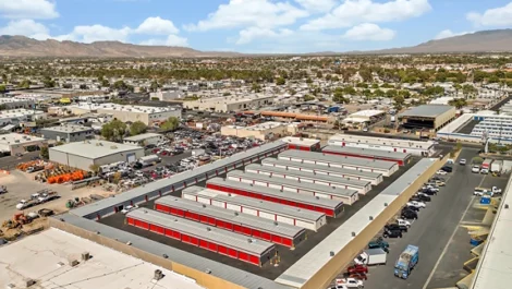 Aerial view of Las Vegas Storage units