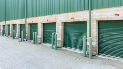 Self Storage in Tewksbury, MA, drive up storage with green doors