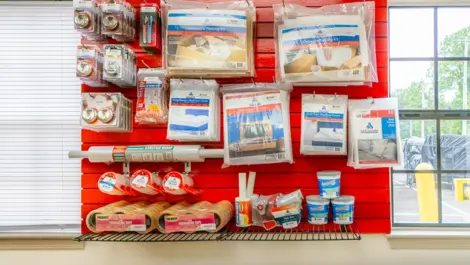 Wall of storage supplies for sale at Storage Units in South Cordova, TN