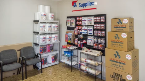 wall of storage supplies Self Storage Units in Conroe, TX, on Gladstell Road