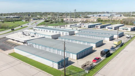Aerial view of Self Storage Units in Fort Worth, TX, at 6465 E. Rosedale Street
