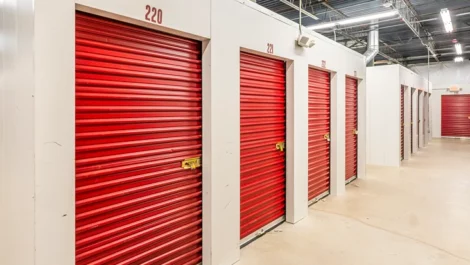 Self Storage in Tewksbury, MA indoor storage units, red doors