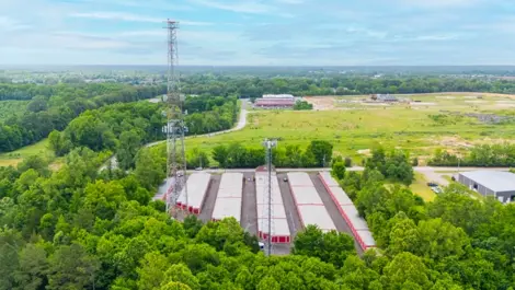 Self Storage Units in South Cordova, TN, drone view of drive up storage.
