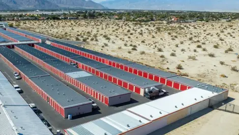 Outdoor storage units from a sky view in Cathedral City, CA