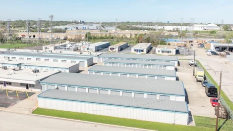 Drone view of storage units Self Storage Units in Fort Worth, TX, at 6465 E. Rosedale Street