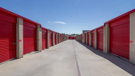 Wide lanes to drive up storage units in West Apple Valley, CA, at Devon Self Storage - West Apple Valley