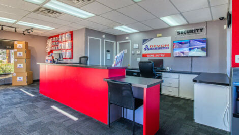 Front desk in the leasing office at Devon Self Storage in Palm Springs, California