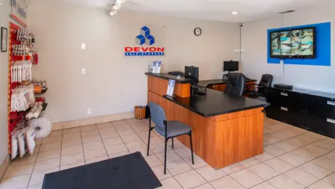 Office area with storage supplies in Apple Valley, CA, at Devon Self Storage - Highway 18 #1