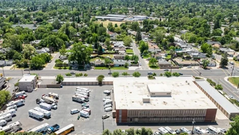 Rooftop view of Devon Self Storage - Marconi in Sacramento, California. RV storage, RV parking storage. Vehicle storage options in Sacramento, CA