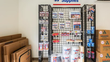 Self Storage in Falmouth, ME, wall of storage supplies