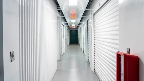 Hallway view of larger storage units in Highland Jacksonville, FL, at Devon Self Storage Jacksonville, FL