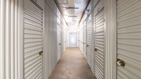 Indoor storage units, clean, white doors, Devon Self Storage - Gainesville (DAR)