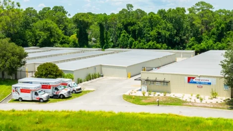 Exterior view of Devon Self Storage - St. Augustine. Truck rentals available.