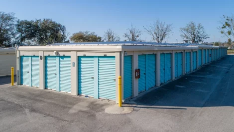 Outdoor storage units, drive up storage, blue doors, Devon Self Storage - Gainesville (DAR)