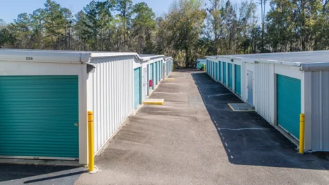 Outdoor storage, drive up, blue doors Self Storage in Gainesville, FL