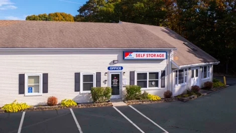 Exterior view of entrance to office at Devon Self Storage - Lambeth Park in Fairhaven, MA.