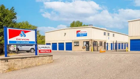 Exterior view or gated entry of Devon Self Storage facility in Middletown, RI, on Browns Lane