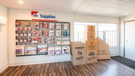 Wall of storage supplies. Used for moving, packing and storage. Available in Ardmore, OK, at Devon Self Storage - Ardmore