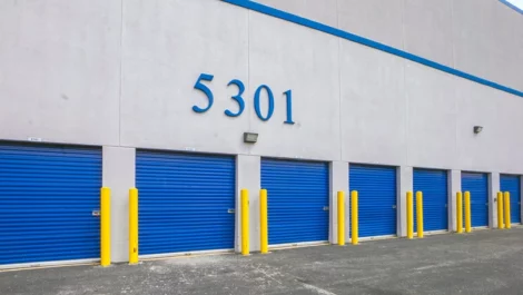 Self Storage in Baltimore, MD, drive up storage units with blue doors