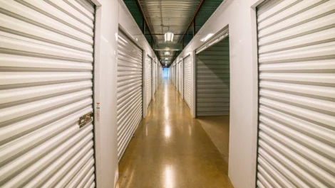 Clean, new storage facility hallway of storage units Devon Self Storage- Yaphank